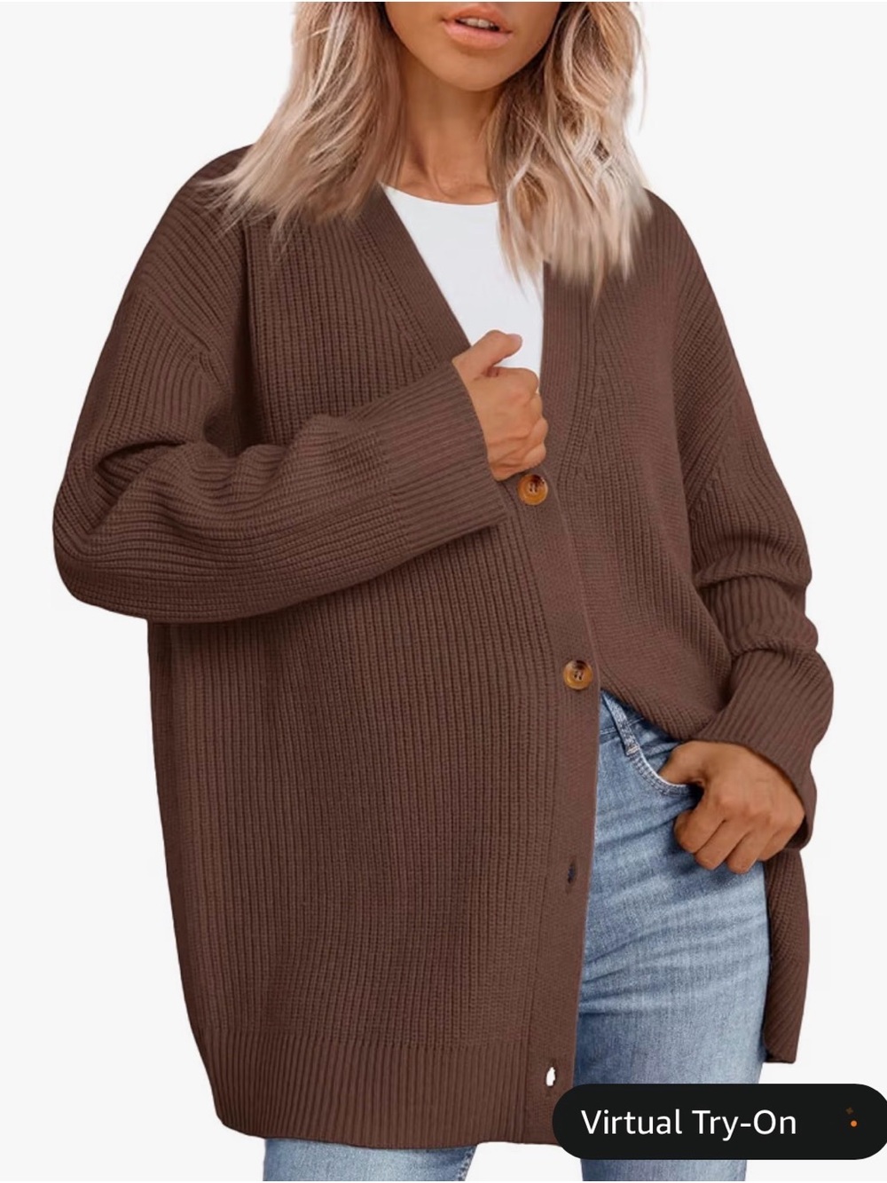 Cozy Brown Button-Front Knit Cardigan Sweater